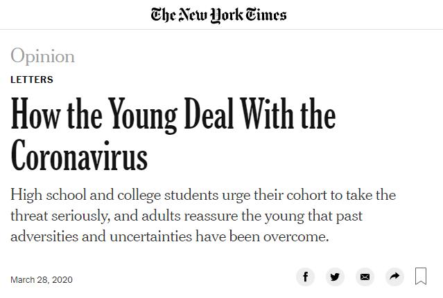 NYT article about how younger people are dealing with COVID-19
