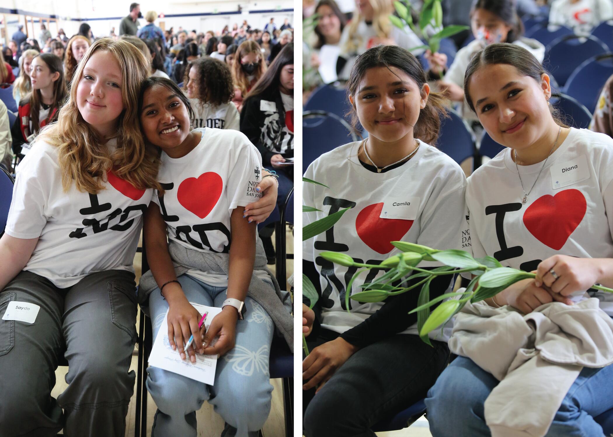 students in I heart ND t-shirts